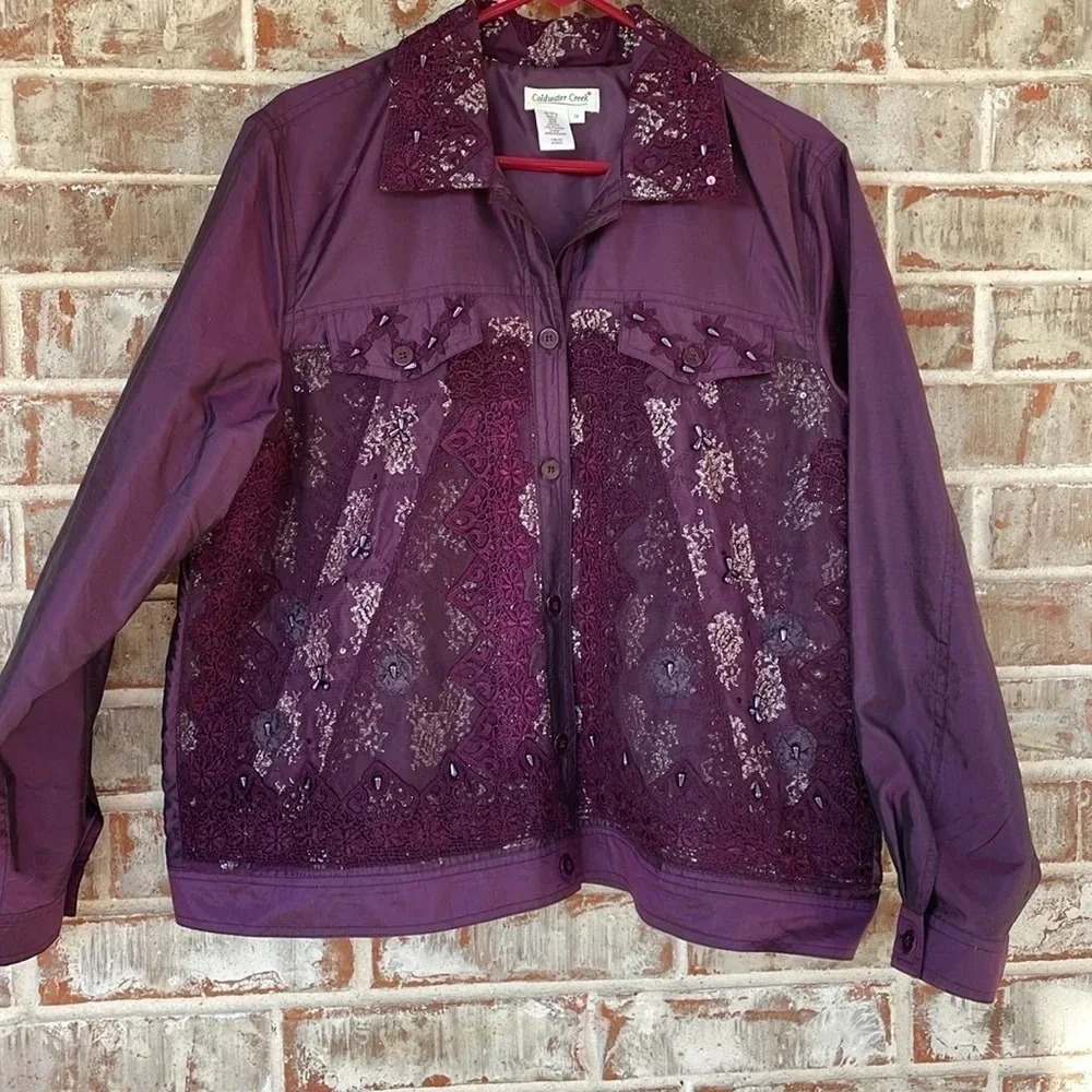 Coldwater Creek Purple‎ Lace Silk/Polyester Embellished Jacket